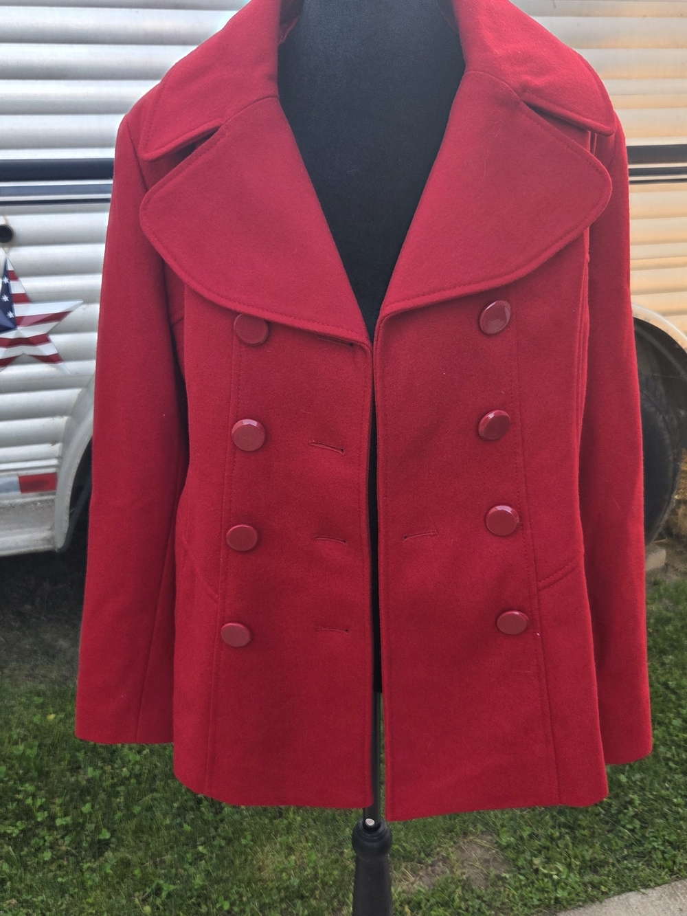 Dressbarn Large Women's Red Double-Breasted Peacoat